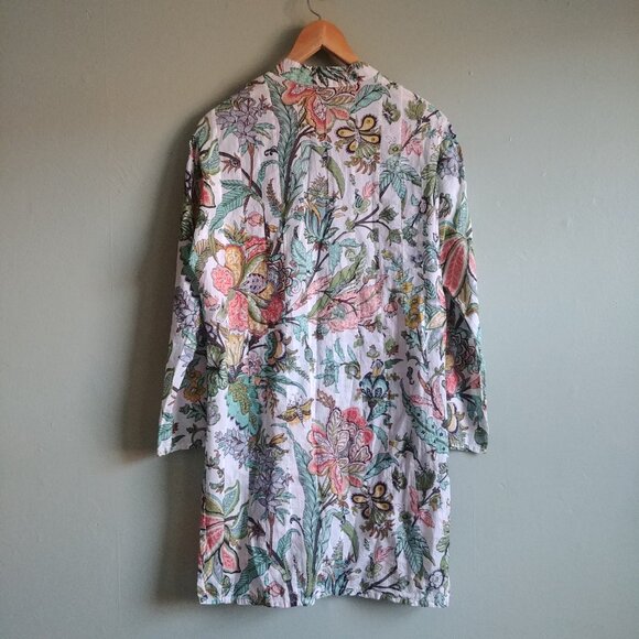 Dolma Medium tropical print cotton tunic top open front pearl shell buttons - Picture 15 of 15